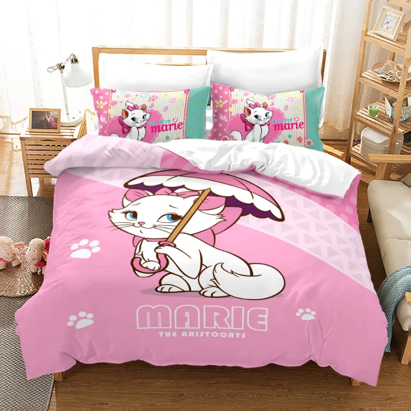 thumbnail image 1 of Juego de ropa de cama Kawaii Marie Cat, funda de edredón rosa de dibujos animados, textiles para el hogar, tamaño King y Queen, funda de edredón doble, accesorios de dormitorio, 1 of 5