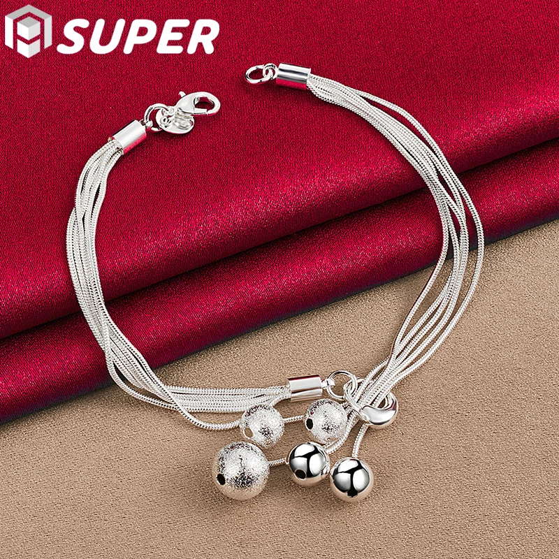 

925 Sterling Silver Snake Chain Smooth Matte Beads Pendant Bracelet For Woman Charm Wedding Engagement Fashion Jewelry