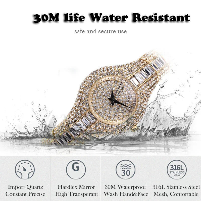 Luxury Iced Watches Women Brand MISSFOX Rainbow DIamond Quartz Wristwatch Ladies Fashion Waterproof Jewelry Bling Clock Hot Sell