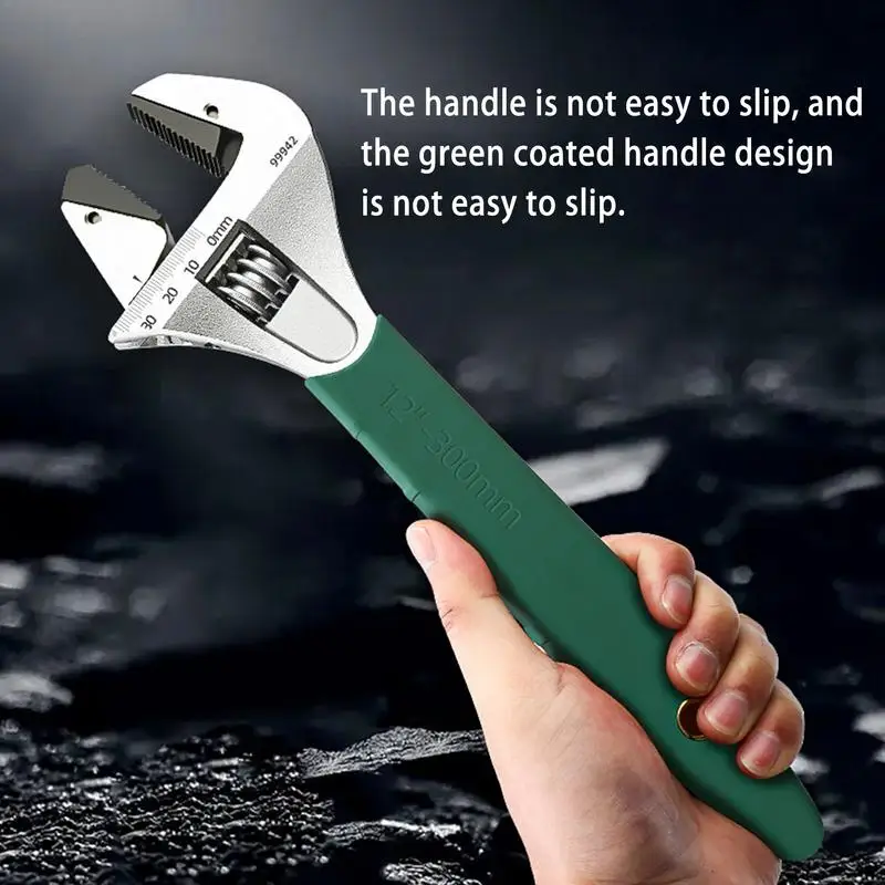 Steel Adjustable Wrench Wide Jaw Opening Plumber Tools Wrench Scale Marked Ergonomic Grip High Carbon Steel for Unclogging Pipe