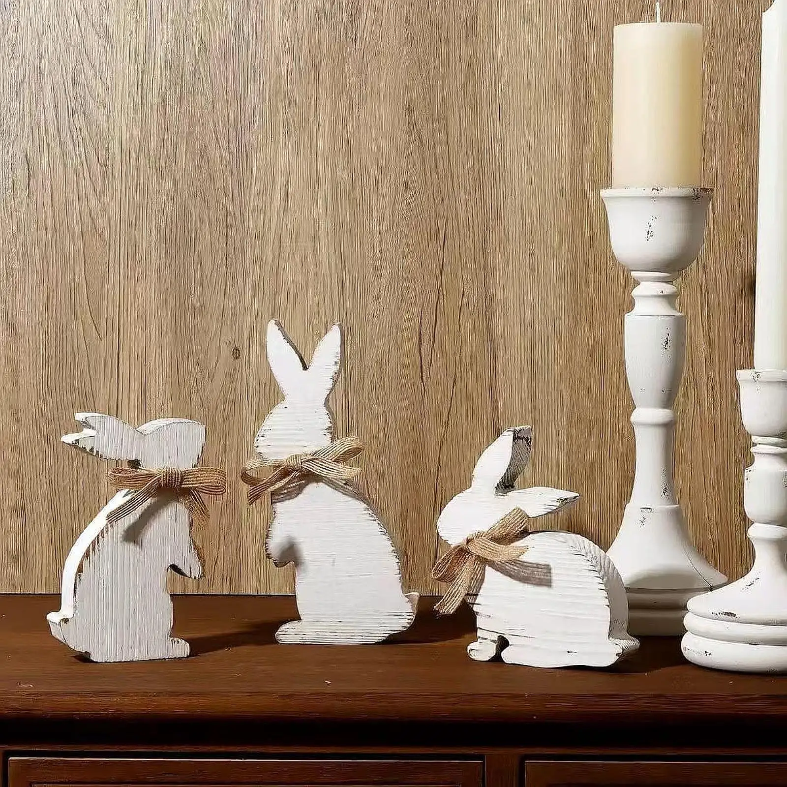 3Pcs Wooden Bunny Signs Easter Table Decorations Indoor Gift Tiered Tray Decor for Holiday Party Office Dining Room Bookshelf
