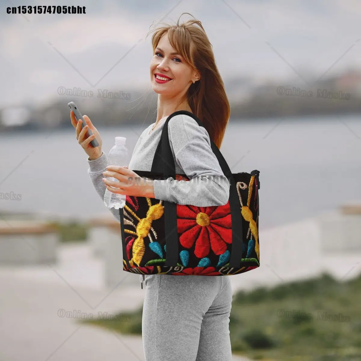 Mexican Butterflies And A Red Flower Tote Bag for Women Colorful Shoulder Shopper Gym Beach Travel Bag