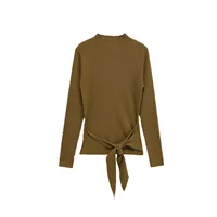 Women's Top 2025 Autumn New Style Camel Long Sleeve Knit Top with Bow Decoration Slim Fit Elegant and Fashionable