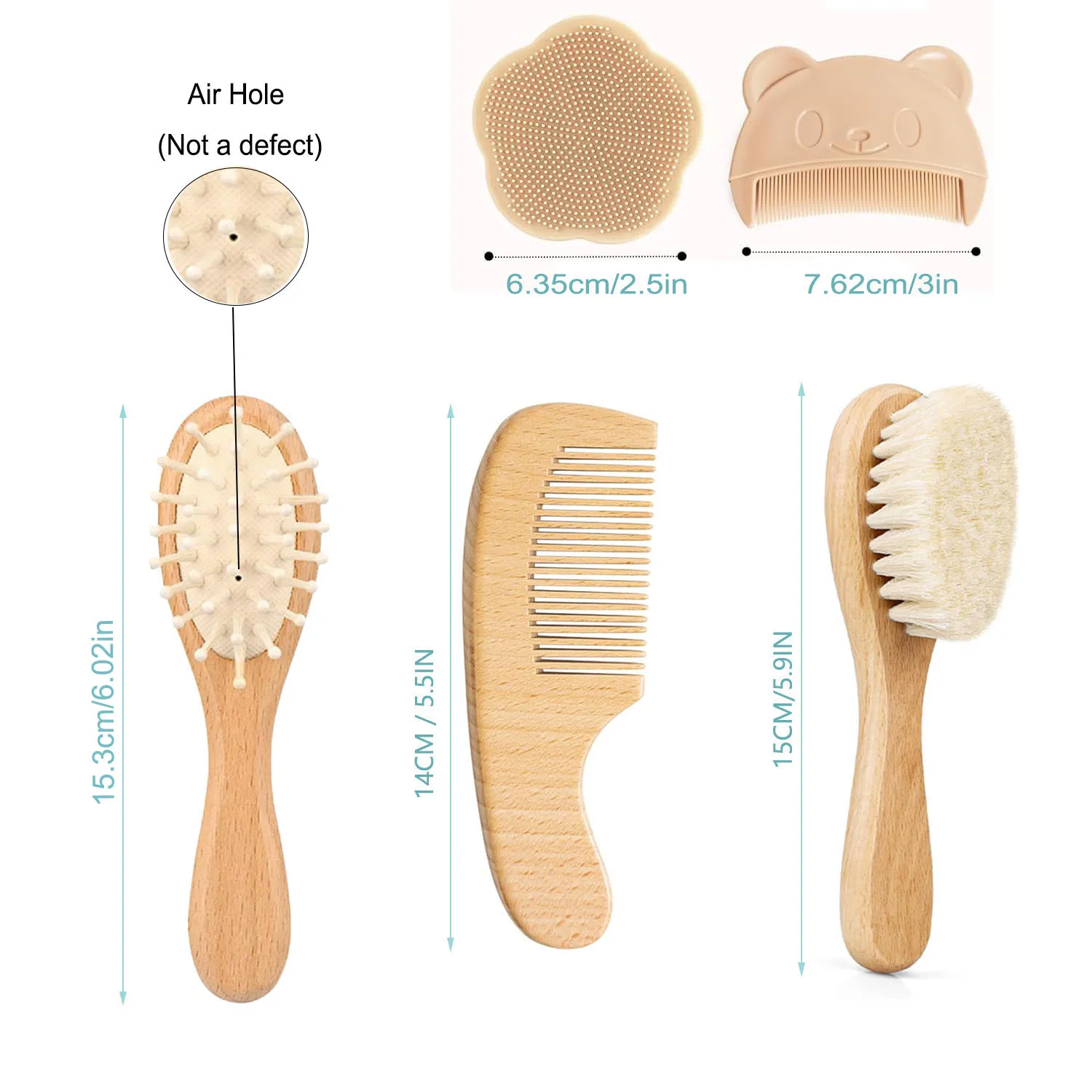 Baby Hair Brush Set, Wooden Brush and Comb Set with Soft Goat Hair Bristles, Cradle Cap Brush, Baby Essentials Grooming Kit