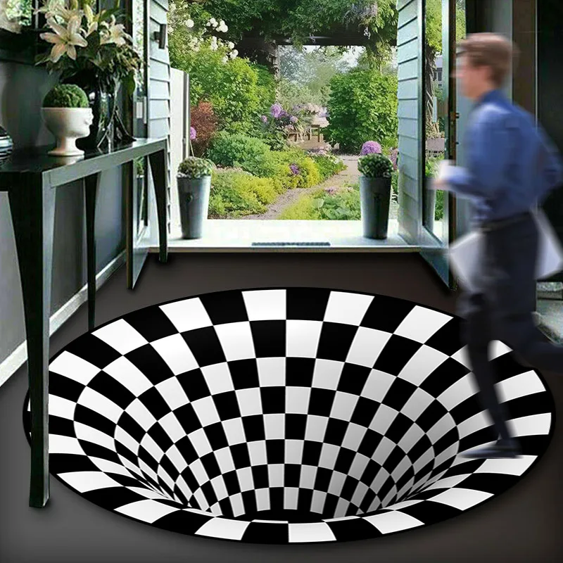 

3D Trap Visual Rug Black and White Geometric Bathroom Mats Home Doormat Living Room Floor Mat Decoration Bedroom Kitchen Carpet