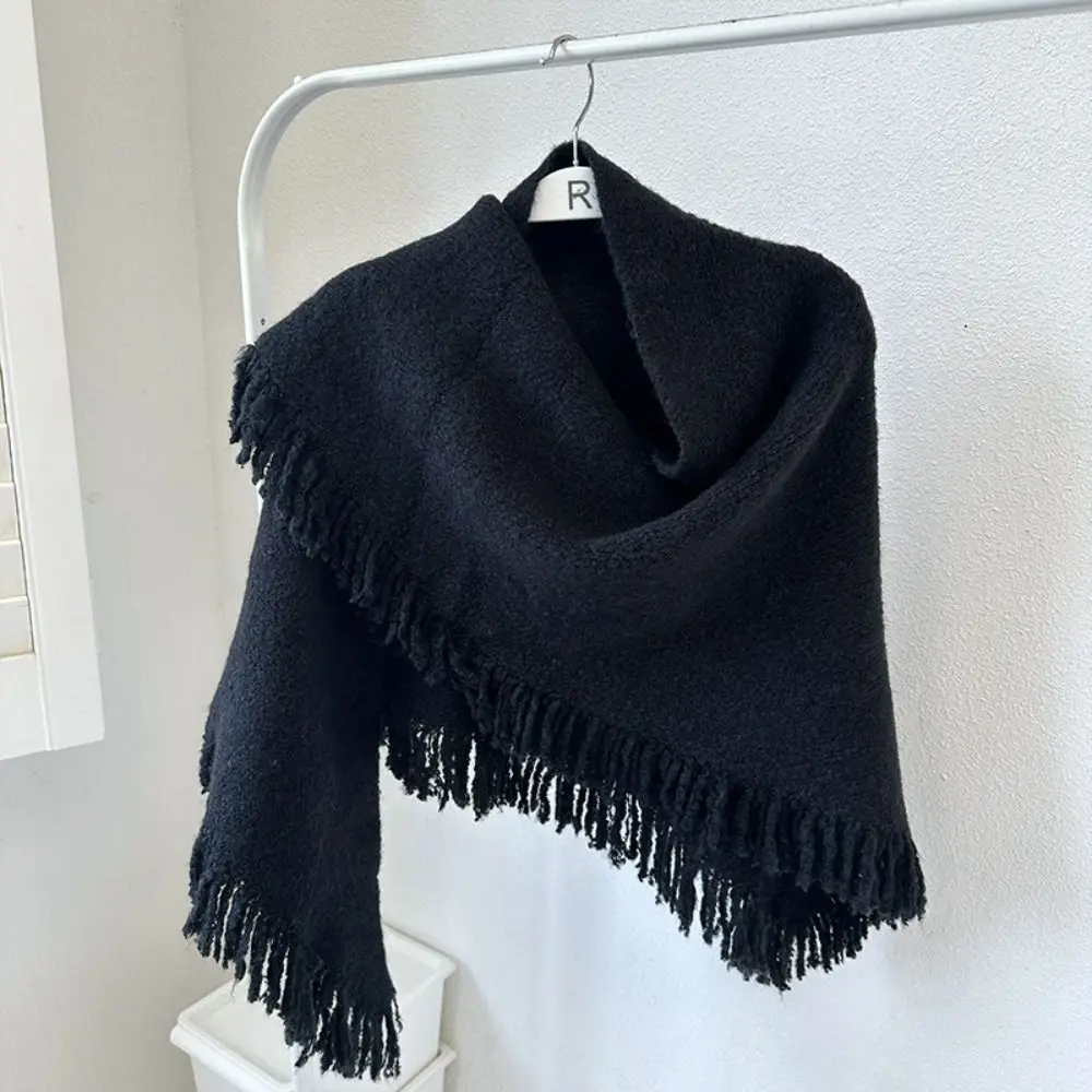 High Quality Winter Triangle Shawl Versatile Tassel Knitted Shawl Wraps Thickned Cold Proof Blanket Scarf for Women 4