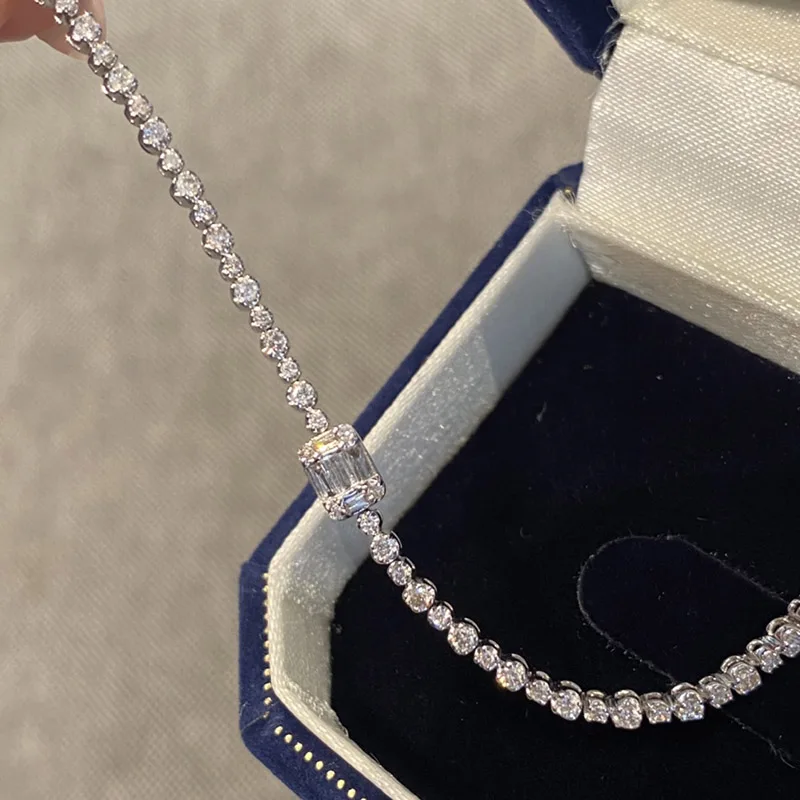 LUOWEND 18K White Gold Bracelet Natural Diamond Bracelet Fashion Full Diamond Tennis Design for Women Birthday Party