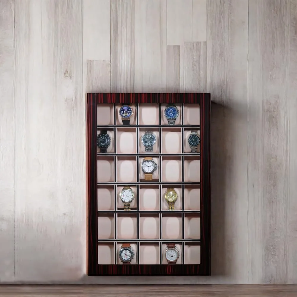 30 piece ebony wood watch display wall hanging case and storage organizer box and stand father's day gift