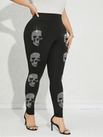 Plus Size Women's Pants Skeleton Pattern Rhinestone Leggings Gym Elasticity Sports Tights Casual Youthful Female Clothing Winter - Image 4