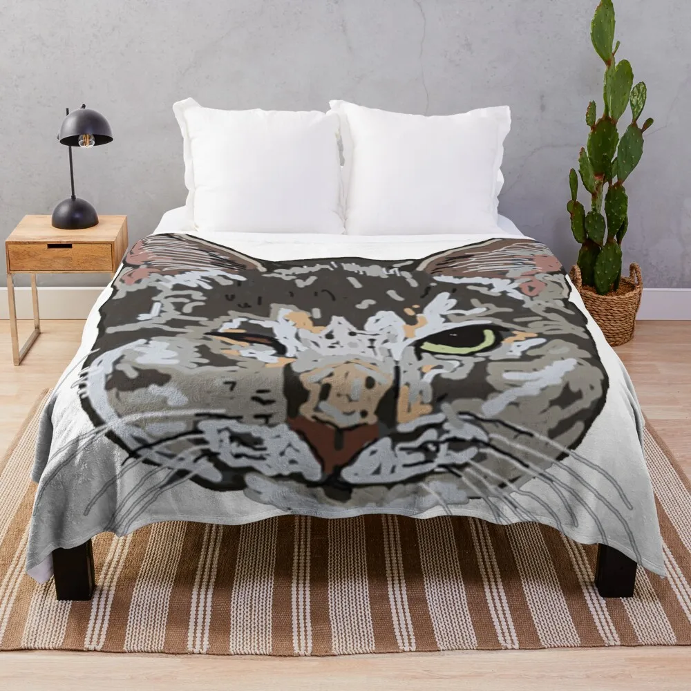 

One eyed cat Throw Blanket Single Blanket Blankets Sofas Of Decoration Beach Blanket Luxury St Blanket