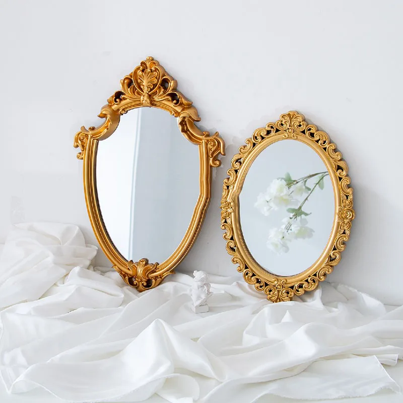 

Standing Vanity Round Table Makeup Wall Mirror Bathroom Luxury Vintage Gold Salon Mirror Home Decor Espejos Bohemian Decor