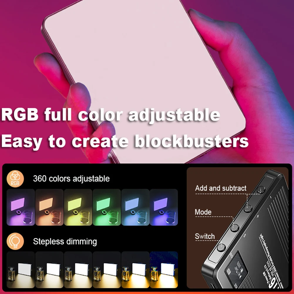 Vlogging용 휴대용 사진 조명, RGB LED 비디오 조명, 충전식 소프트 라이트 패널, 3000-9900K, 1500mAh