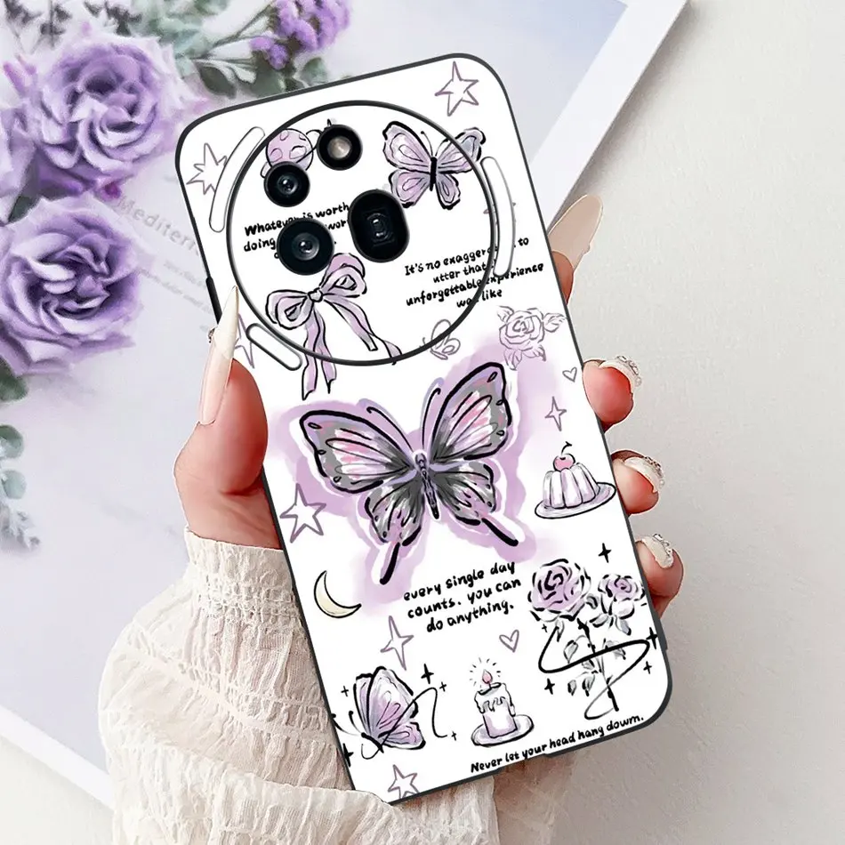 Elegant Butterfly Cat Printed Black Silicone Soft Phone Case