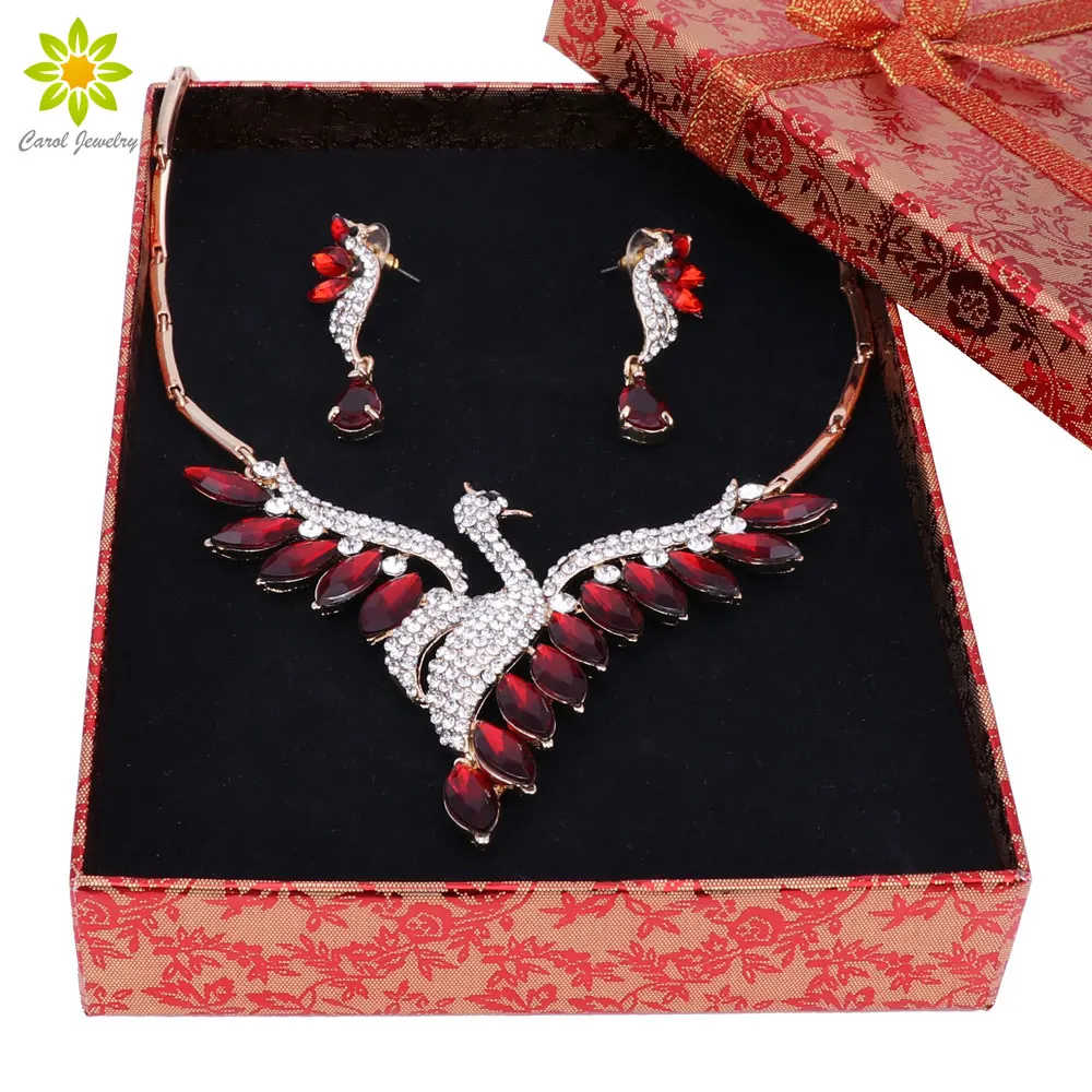 Nigeria Beaded Gold Color Jewelry Sets For Women Crystal Peacock