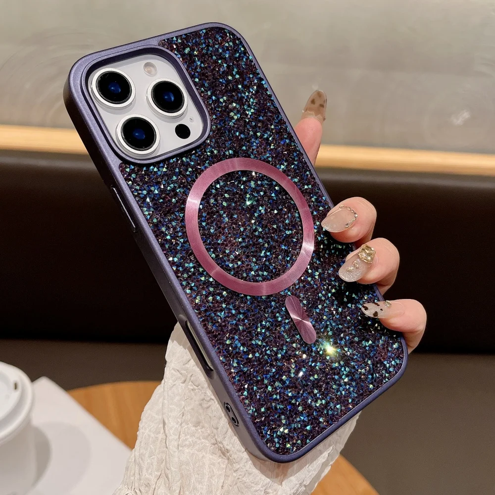 Glitter Sparkling Rhinestones Diamond Magsafe Case with Magnetic Wireless Charging Compatibility