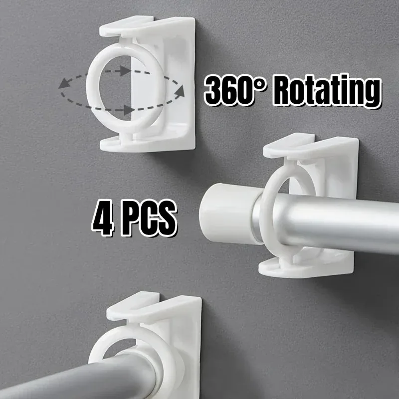 2-4 PCS 360° Swivel Ring Infinite Angle Self-Adhesive Tension Bracket Coat Hanger Hook Curtain Rod Bracket No Drilling Installat