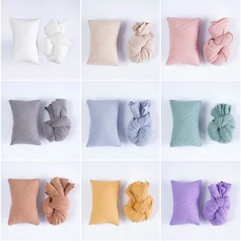 Set di Accessori per Fotografia Neonatale: Fascia Intrecciata in Spandex e Cuscino per Posare, Set Texture per Avvolgimento Neonato