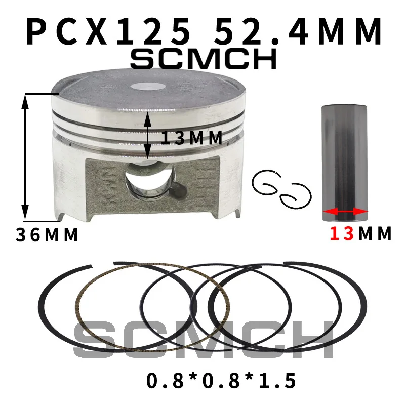 오토바이 실린더 피스톤 링 가스켓 키트, 혼다 PCX125 Lead125 WW Click125i Forza 125 12100-KZR-600 4 스트로크 엔진용, 52.4mm