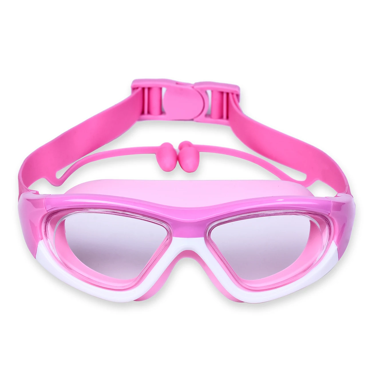 Hochauflösende, wasserdichte und beschlagfreie Schwimmbrille mit großem Rahmen für Kinder, praktische Schutzbrille, Ohrstöpsel mit Silikonverbindung – Detail 4