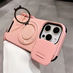 Luxury Slide Camera Lens Protection Magnetic Ring Holder Shockproof Case - Elegant and Durable Cover for iPhone 14 (Pink)