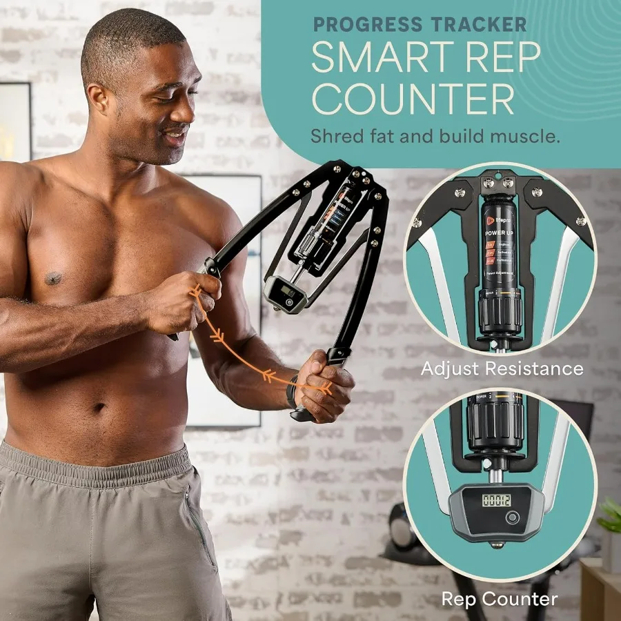 Hydraulic Power Chest Expander and Arm Twister Trainer Exerciser - Adjustable 22-440lb Resistance, Smart Rep Counter - Home Gym