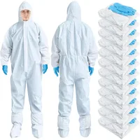5 Set Disposable Hazmat Suit Protective Coverall with Integrated Shoe Covers and Nitrile Gloves for Enhanced Safety in Industri