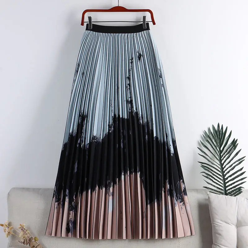 

New high-waist retro print mid-length A-line skirt