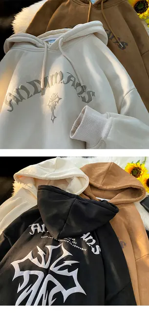 Men\'s Hoodie Sweatshirts Cross Print Hip Hop Harajuku Suede Fabric Streetwear Mens Hoodies Long Sleeve Casual Clothing Pullover 2