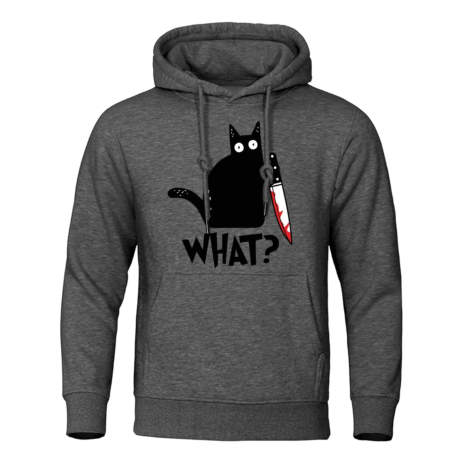 What? Cat print hoodie with blood knife Men's hip hop loose sweatshirt Oversized fashion clothes Thickened jumper hoodie