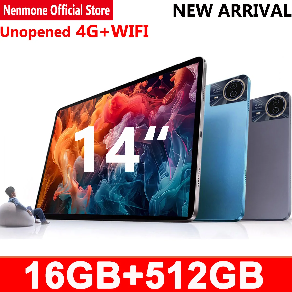 네넘론 14인치 안드로이드 15 태블릿 16GB 램+512GB 롬 1920*1200 4G 통화 가능 태블릿 5G 와이파이 블루투스 12000mAh 배터리 32MP 카메라