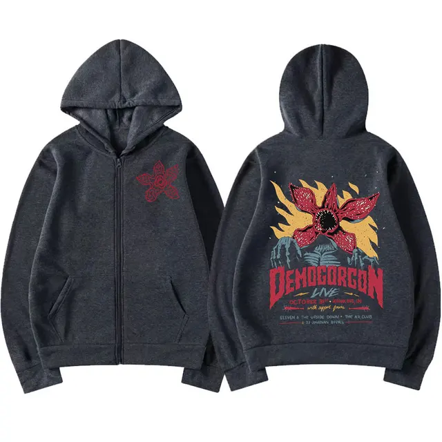 Eddie Munson The Demogorgon Zipper Hoody Men Women Cannibal Flower Monster Print Jacket Pullover Sweatshirt Oversized Streetwear 2