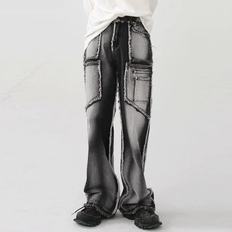 Men's Women's Y2K Jeans Oversized Denim Pants Straight Trousers Patchwork Black Gothic Baggy Jeans Y2K Streetwear Techwear Men
