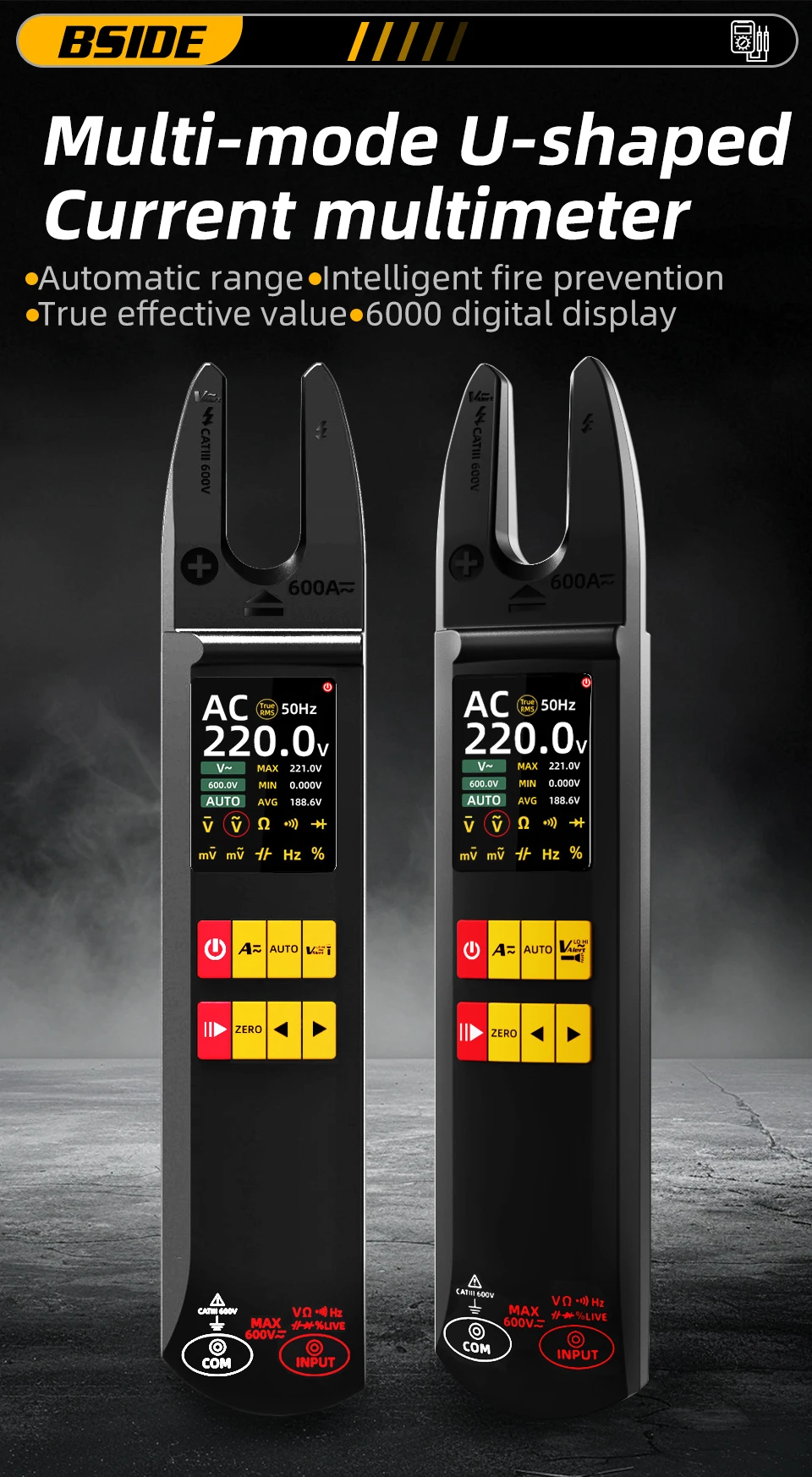 U5 Clamp Meter Open-Jaw DC AC 600A Smart TRMS Digital Multimeter Amp Capa Diode