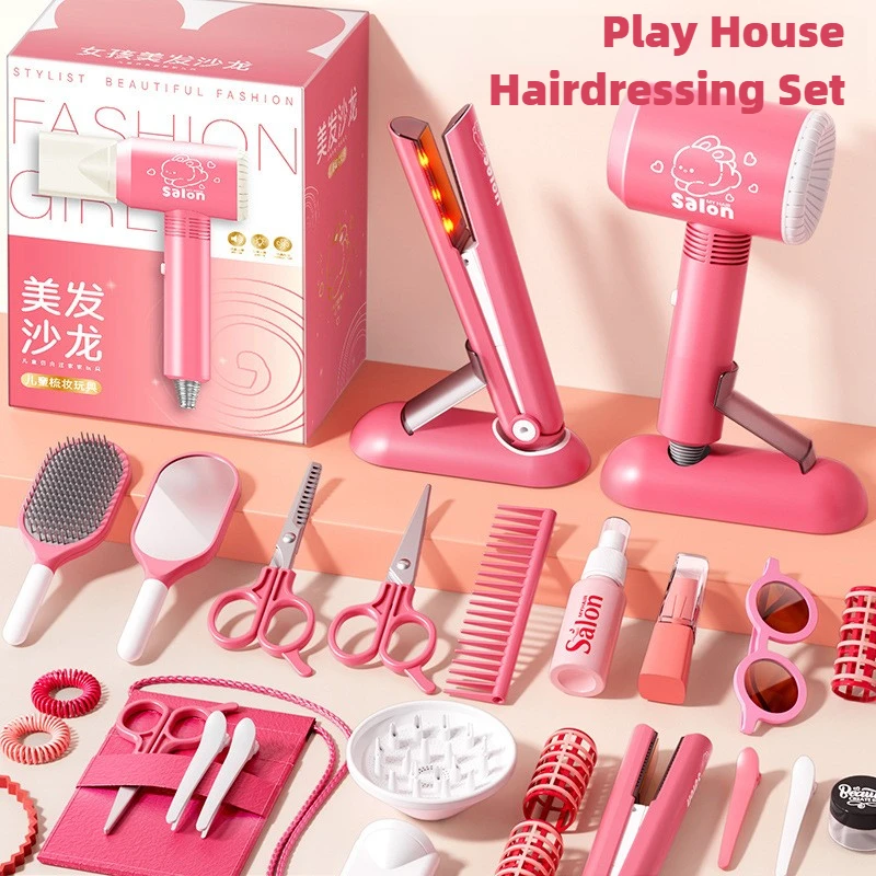 Set De Juguete De Peluquería Para Niñas – Secador De Pelo, Rizadores, Tijeras Y Espejo, Juego De Salón De Belleza Con Bolsa De Almacenamiento