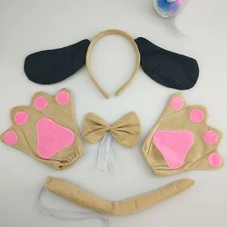 Plush Cartoon Dalmatian Dog Headband and Tail Costume Set (Black dog  5pcs set)