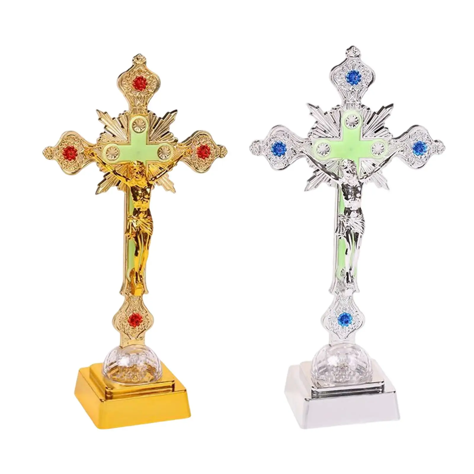 

Jesus Cross Lamp Lighting Catholic Religious Figurine Christian Standing Crucifix Light Nightlight for Chapel Cabinet Home Decor