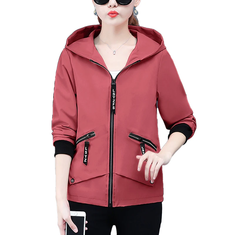 Women's Casual Hooded Trench Coat, Wild Short Bomber, Windbreaker, Loose Female Coats, Plus Size, Spring, Autumn, New Fashion