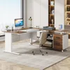 63 Inch Executive Desk with File Cabinet,  Drawers and Storage Shelves, Business Furniture Desk Workstation, L Computer Desk 2
