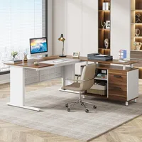 63 Inch Executive Desk with File Cabinet,  Drawers and Storage Shelves, Business Furniture Desk Workstation, L Computer Desk 2
