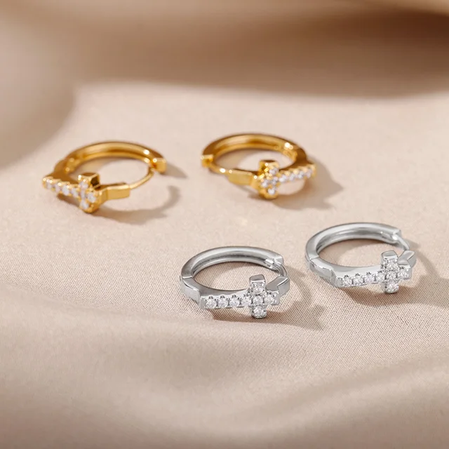 Aesthetic Stainless Steel Hoop Earrings For Women Gold Minimalist Heart Snake Flower Zircon Earring Korean Fashion Jewelry 2022 E2300G-1