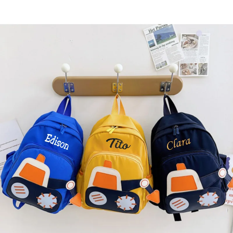

Kindergarten Baby Backpack New Engineering Car Boys Backpack Cute and Lightweight Customized Name Children's Book Bag