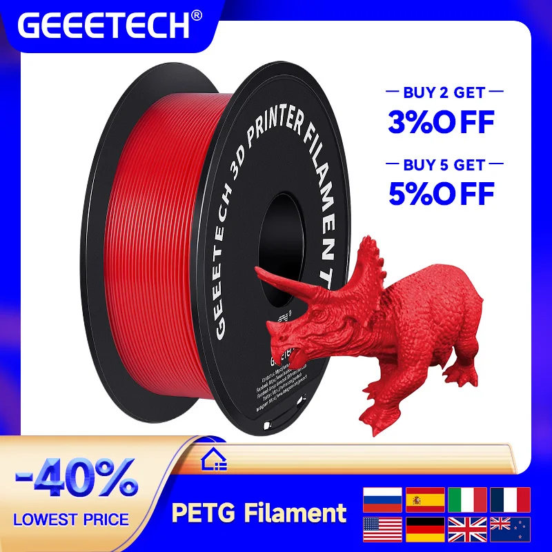 Geeetech 1kg 1.75 mm 1kg 2.2lbs Puro Petg Filamento da Impressora 3d Embalagem a Vácuo Emaranhado-livre Materiais de Impressão 3d
