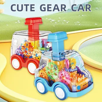 Children's Cartoon Press Gear Car Toy Lnertia Pull-back Transparent Car Baby Puzzle Sliding Toy Child Boy Girl 1-3 Year Old Gift 1