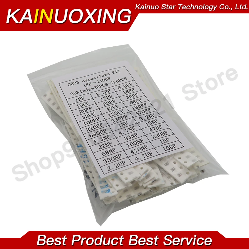 SMD Capacitor Kit Assorted 0603 0805 1206 16/36/50Values 1PF ~ 1UF 320PCS 720PCS 2500PCS/Set