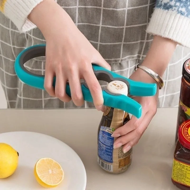 4 In 1 Lid Jar Opener Can Opener Bottle Opener Kitchen Tools Handy Screw Cap Openers Multi Purpose Can Non-slip Bottle Lid Grip Wrench Bottle Kitchen Gadgets