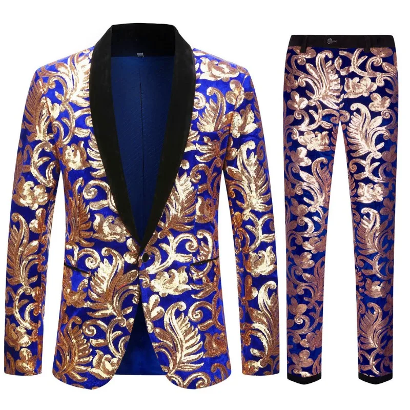 Mens Suit 2 Piece White Colorful Velvet Sequins Party DJ Club Dress Tuxedo Suit Blazer+Pants Stage Singer Wedding Suits for Men