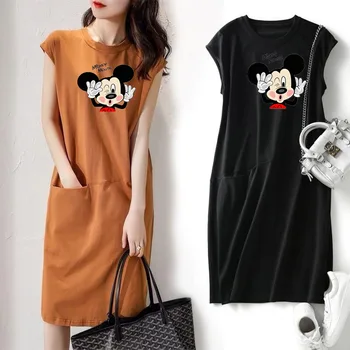 2024 Summer Popular Loose And Slim Cartoon T-shirt Over Knee Dress Women's Mid Length Fairy Dress 1