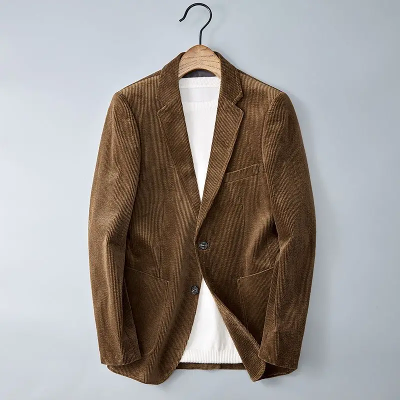Corduroy Suit Jacket Men's Striped Retro High-end Feel Business Slim Fit Handsome Casual Suit Men