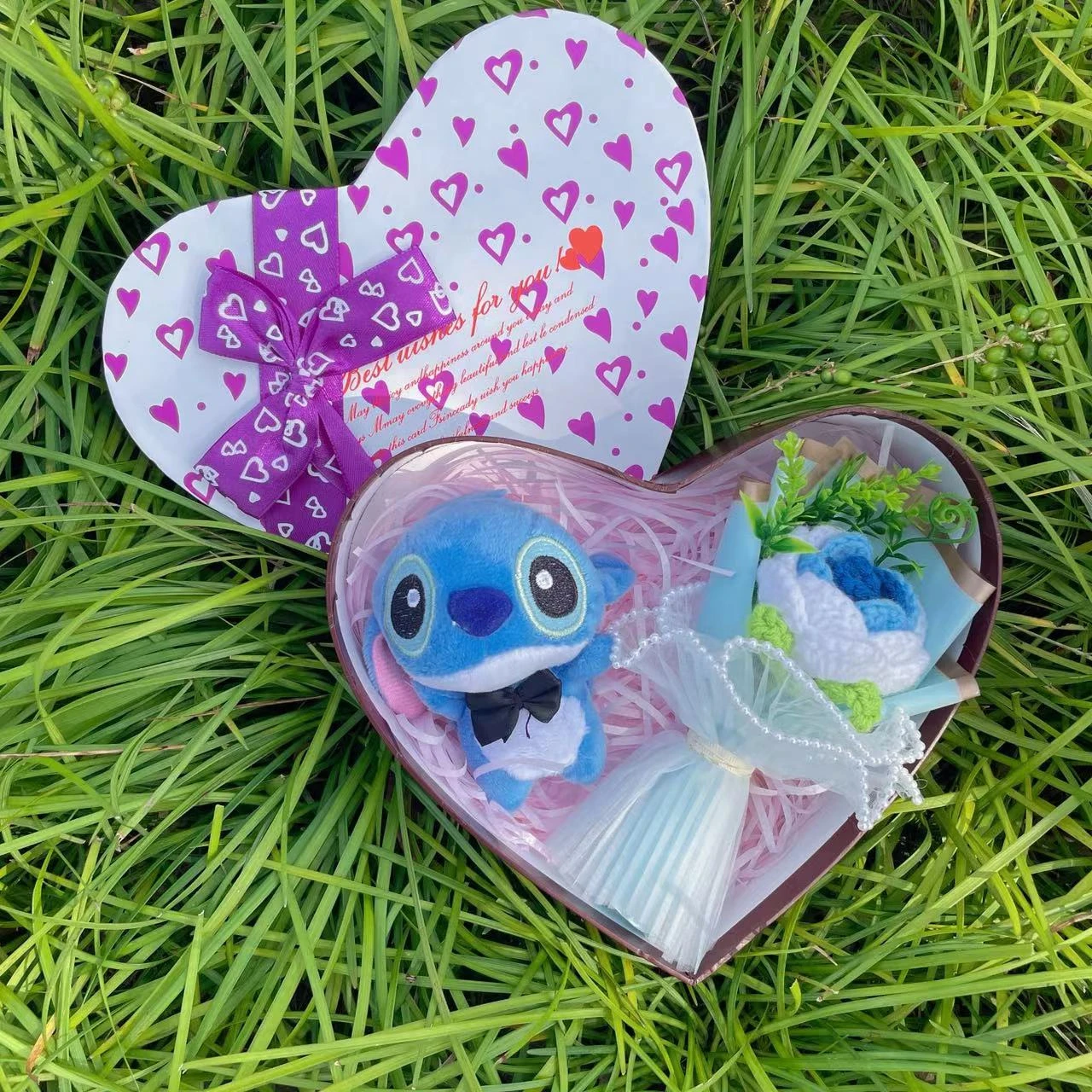 Disney Cartoon Lilo Stitch Plush Doll Toys Rose Bouquet Gift Box Stitch Flower Bouquet Home Decoration Valentine Christmas Gifts 3