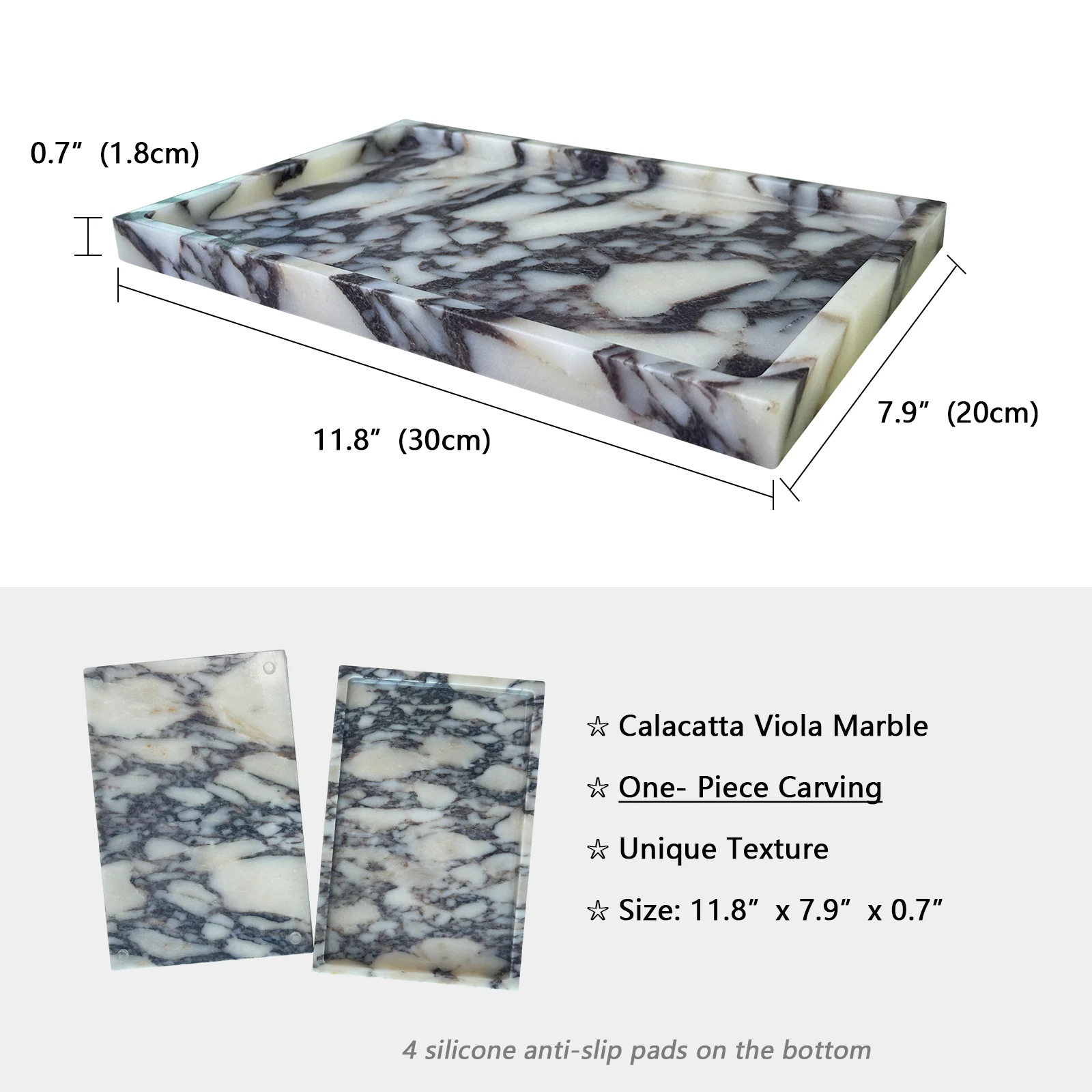 Vassoio In Marmo Naturale 30x20 Cm - Portaoggetti Per Bagno E Tavolo, Design Elegante E Funzionale - Foto 6